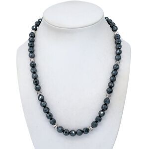 Vintage Hematite Sterling Silver 925 Beaded Necklace 16"-18.5"
